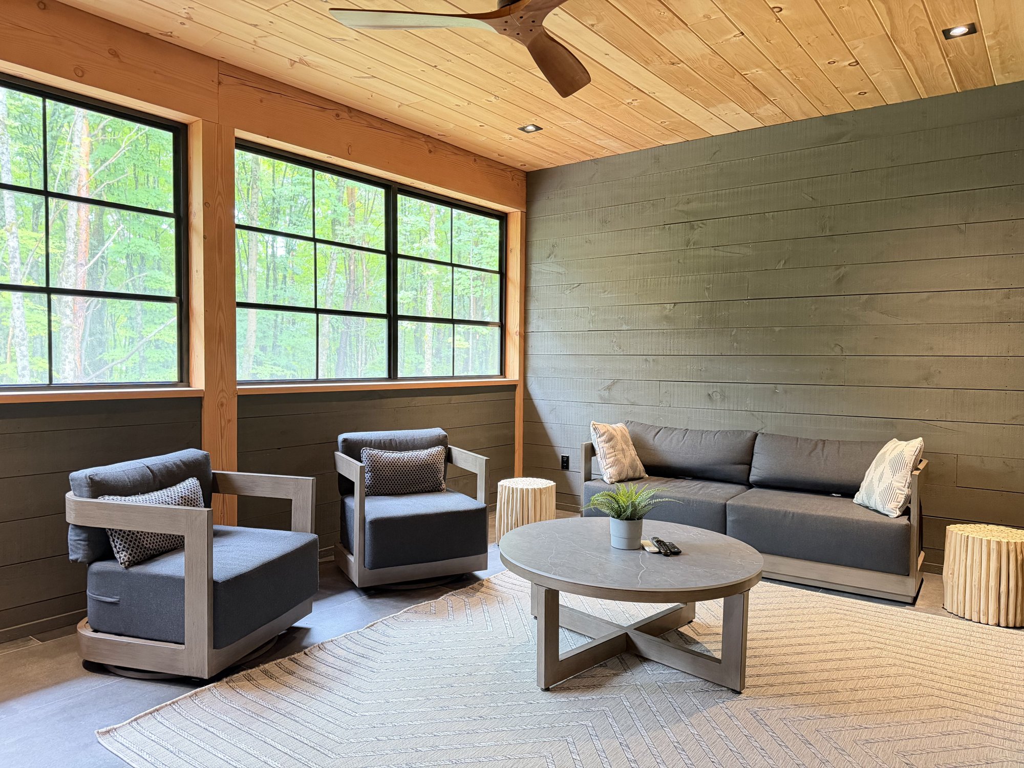 Muskoka room — green shiplap sanctuary