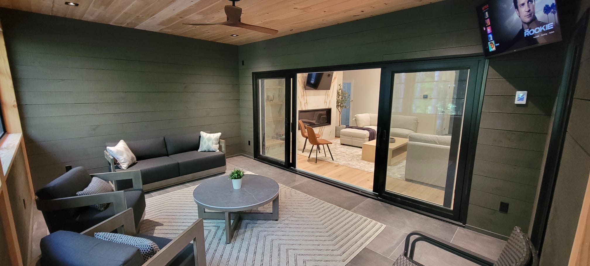 Green screened porch with forest view
